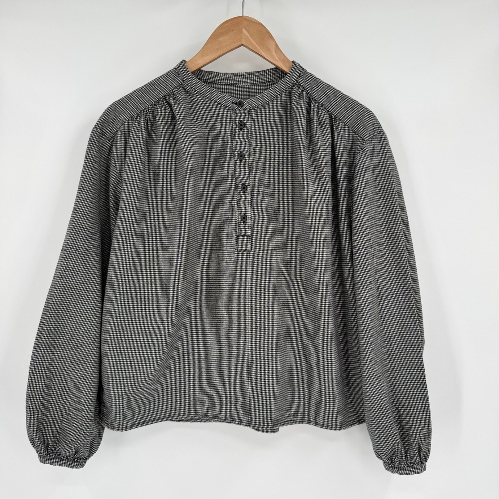 Gap Black White Houndstooth 3/4 Button Cotton Blouse Women's Sz‎ S